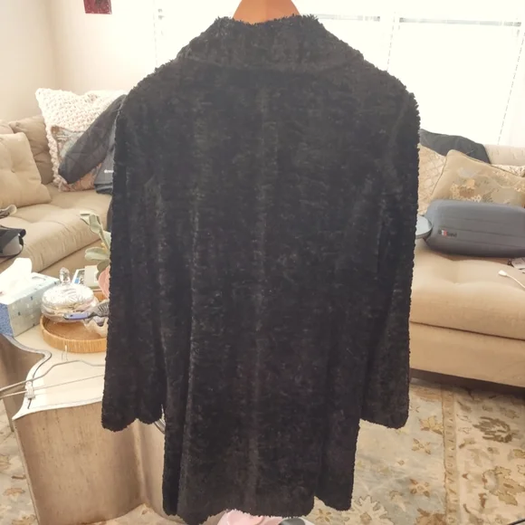 Ann Taylor Vintage Chenille Black Dress Coat - Large
